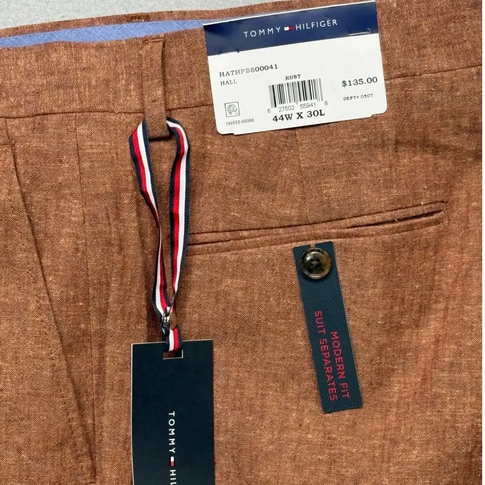 Tommy Hilfiger Modern Fit 100% Linen Men's Suit Pants Rust 44x30 $135